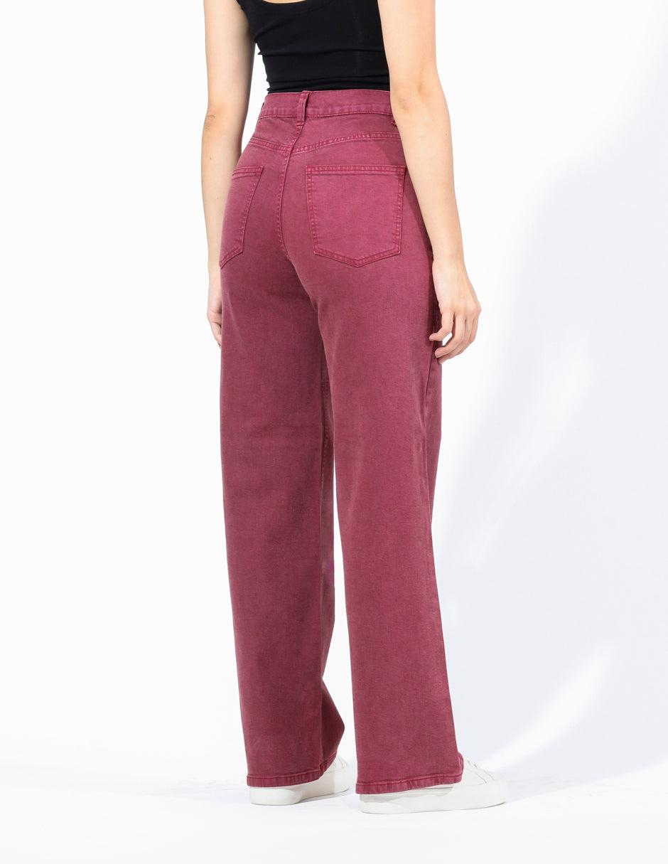 Jeans Cintura Alta Wide Leg en Rojo Vino