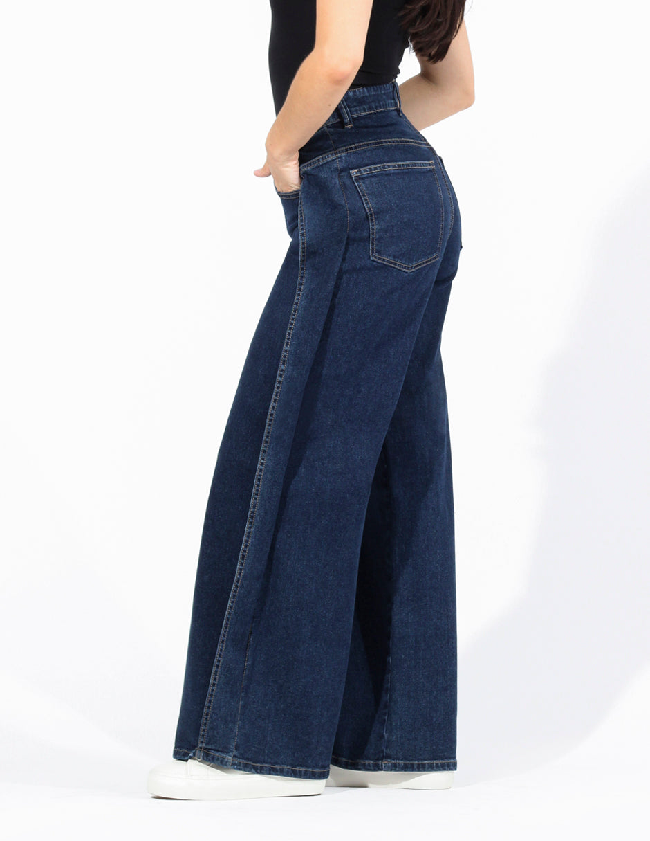 Jeans Cintura Media Palazzo en Azul Oscuro
