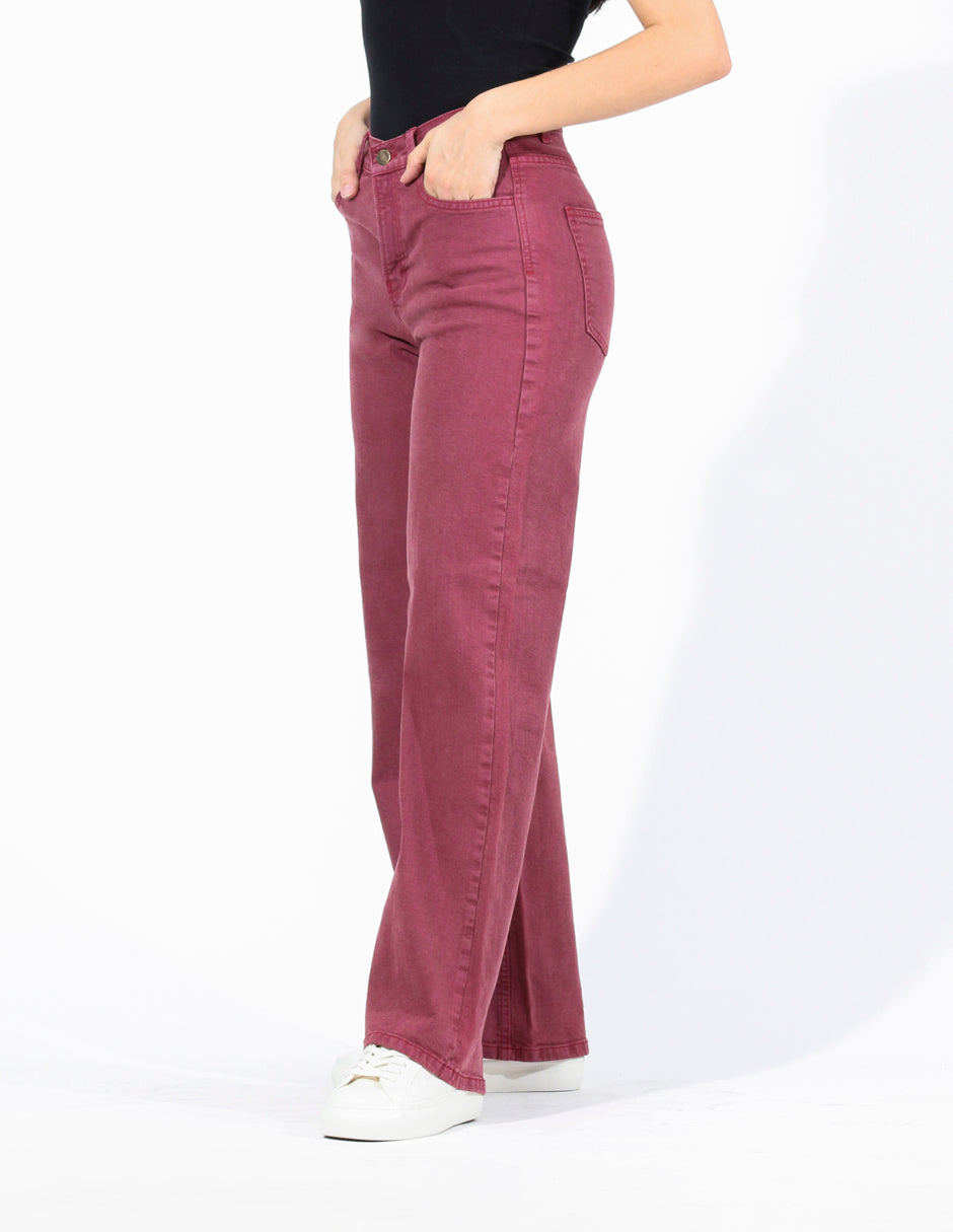 Jeans Cintura Alta Wide Leg en Rojo Vino