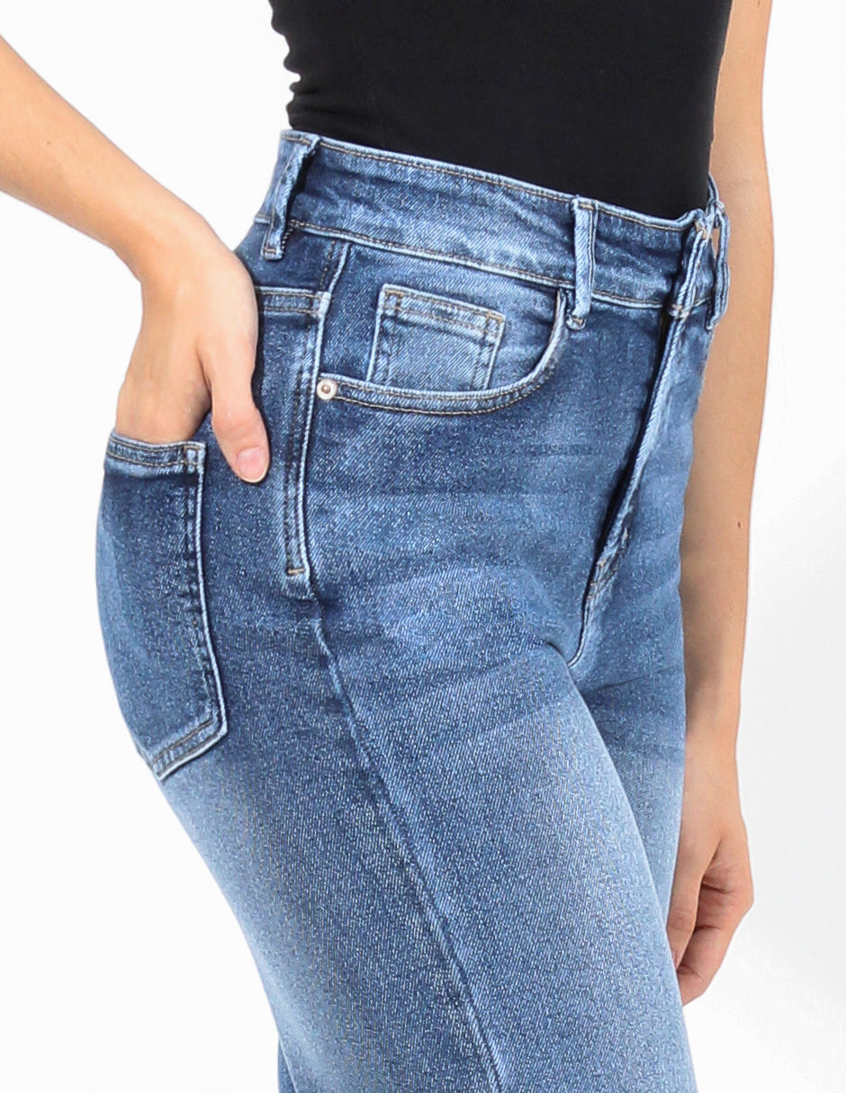 Jeans Cintura Media Wide Leg en Azul Medio