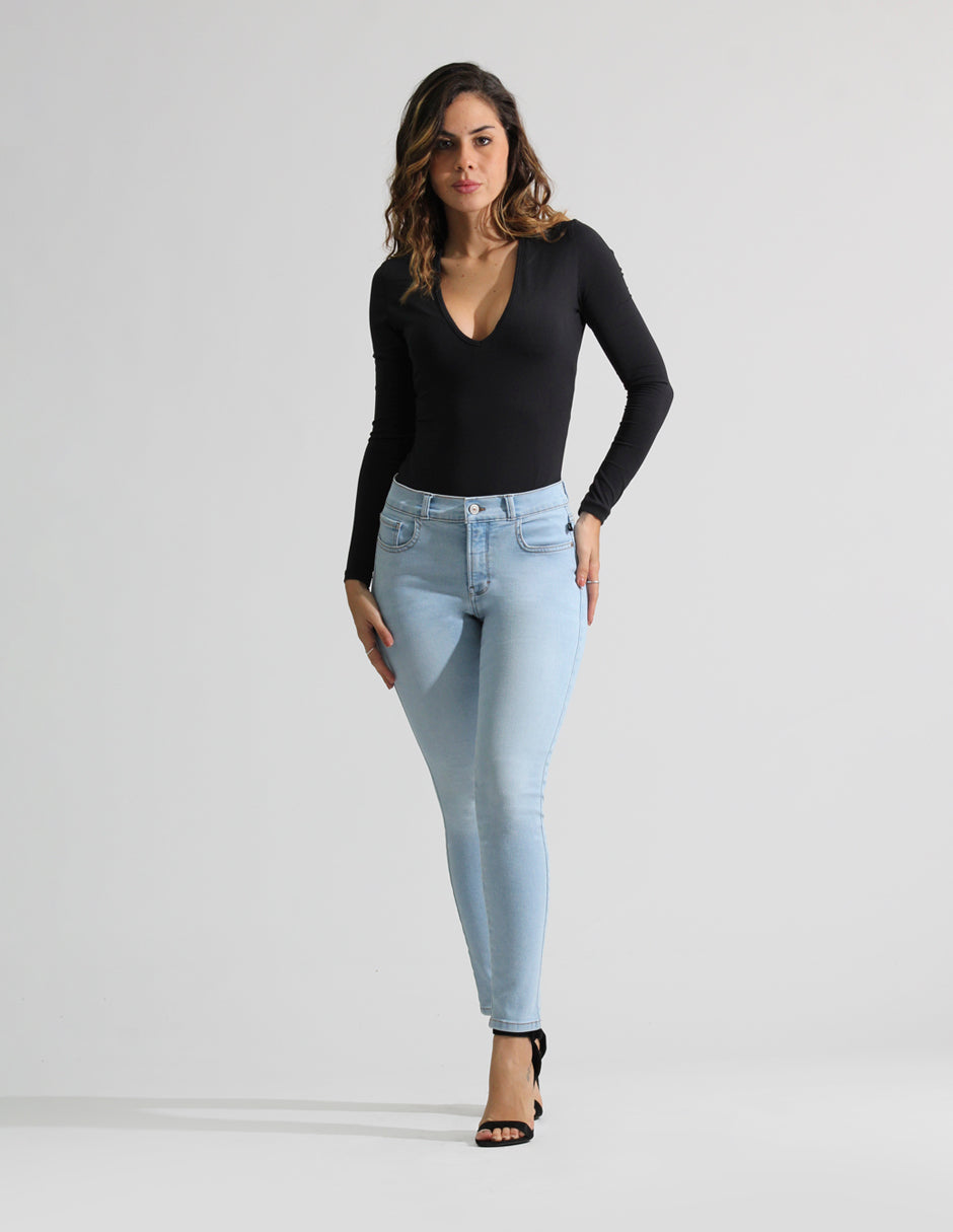Jeans Cintura Media Skinny Azul Claro