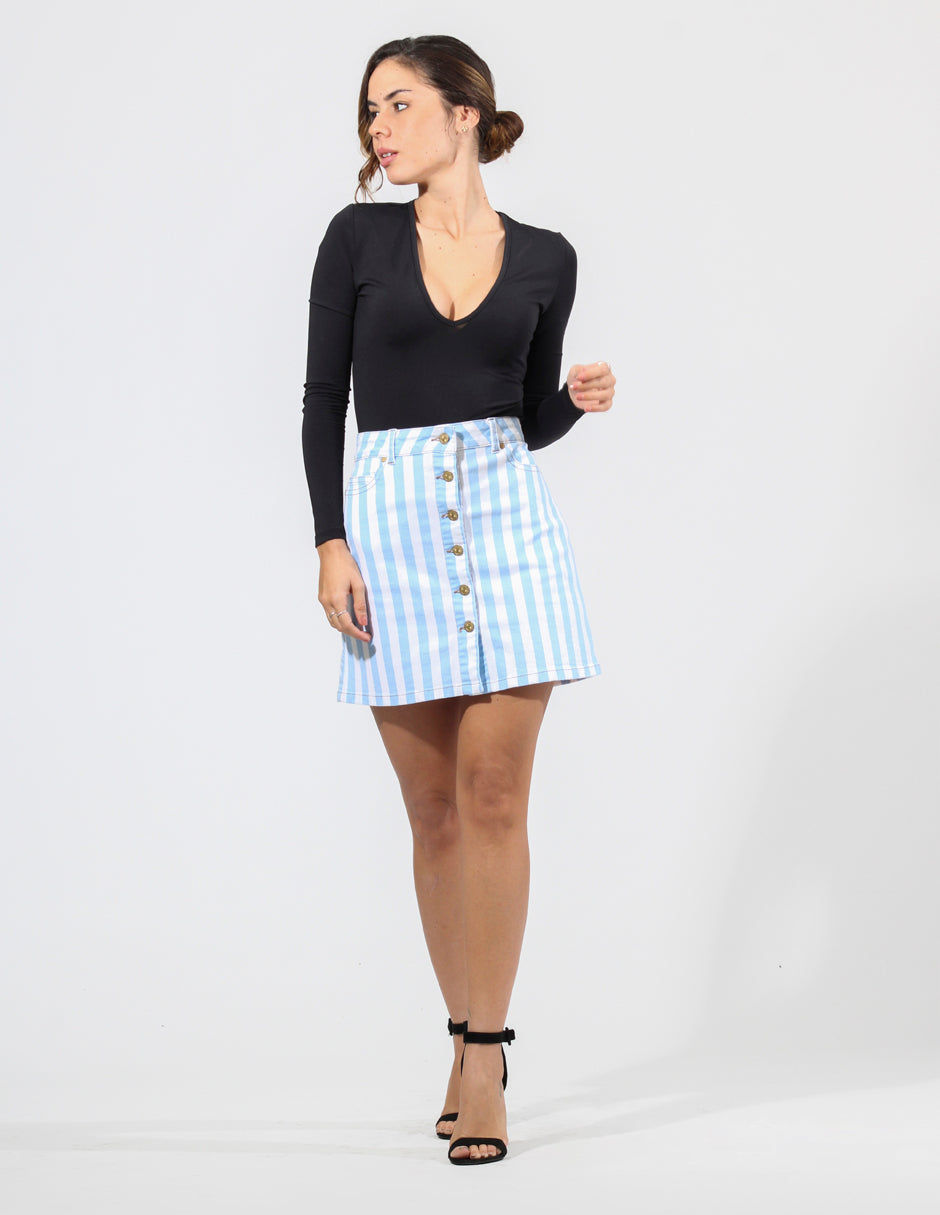 Falda Corta Denim Azul Rayas