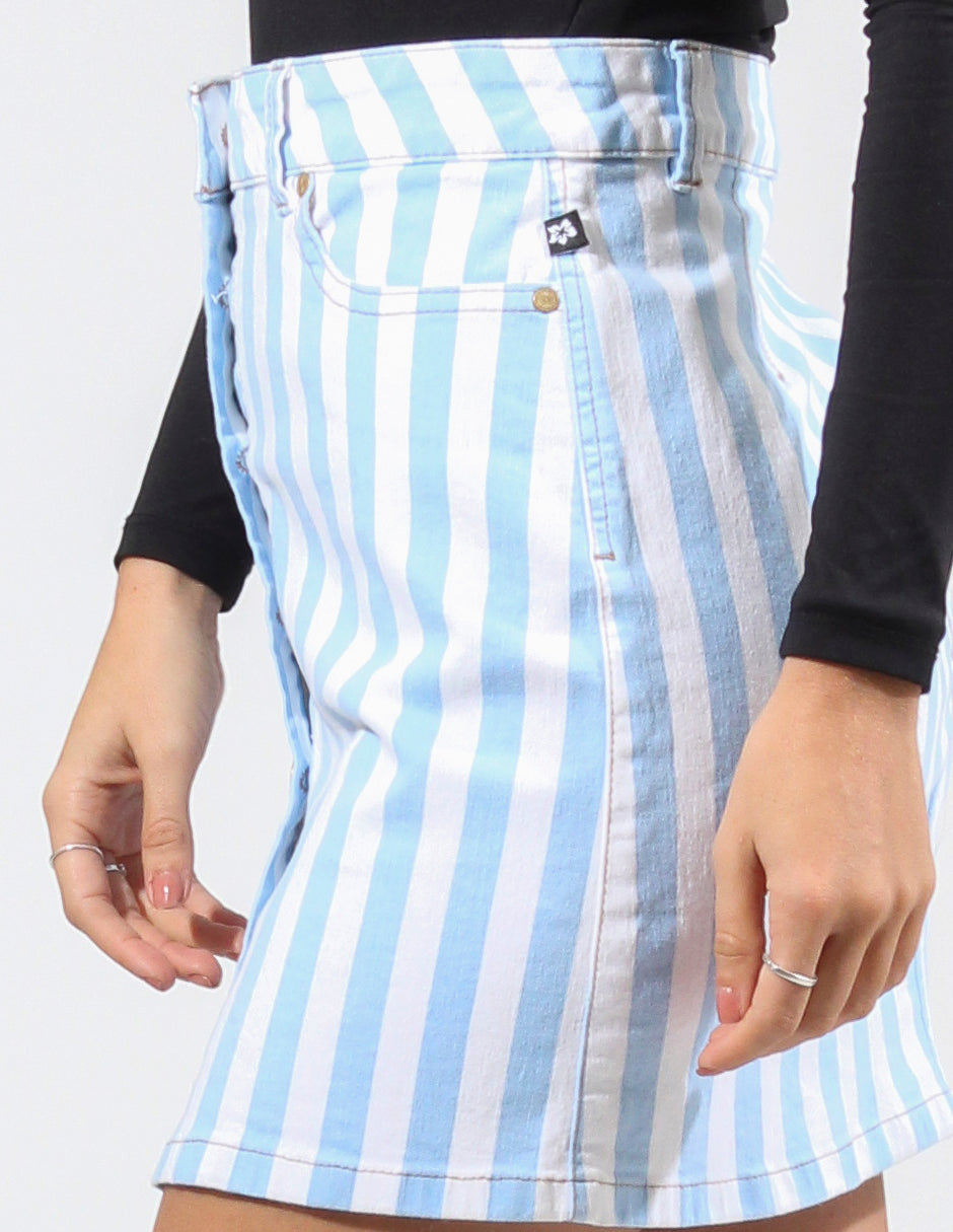 Falda Corta Denim Azul Rayas