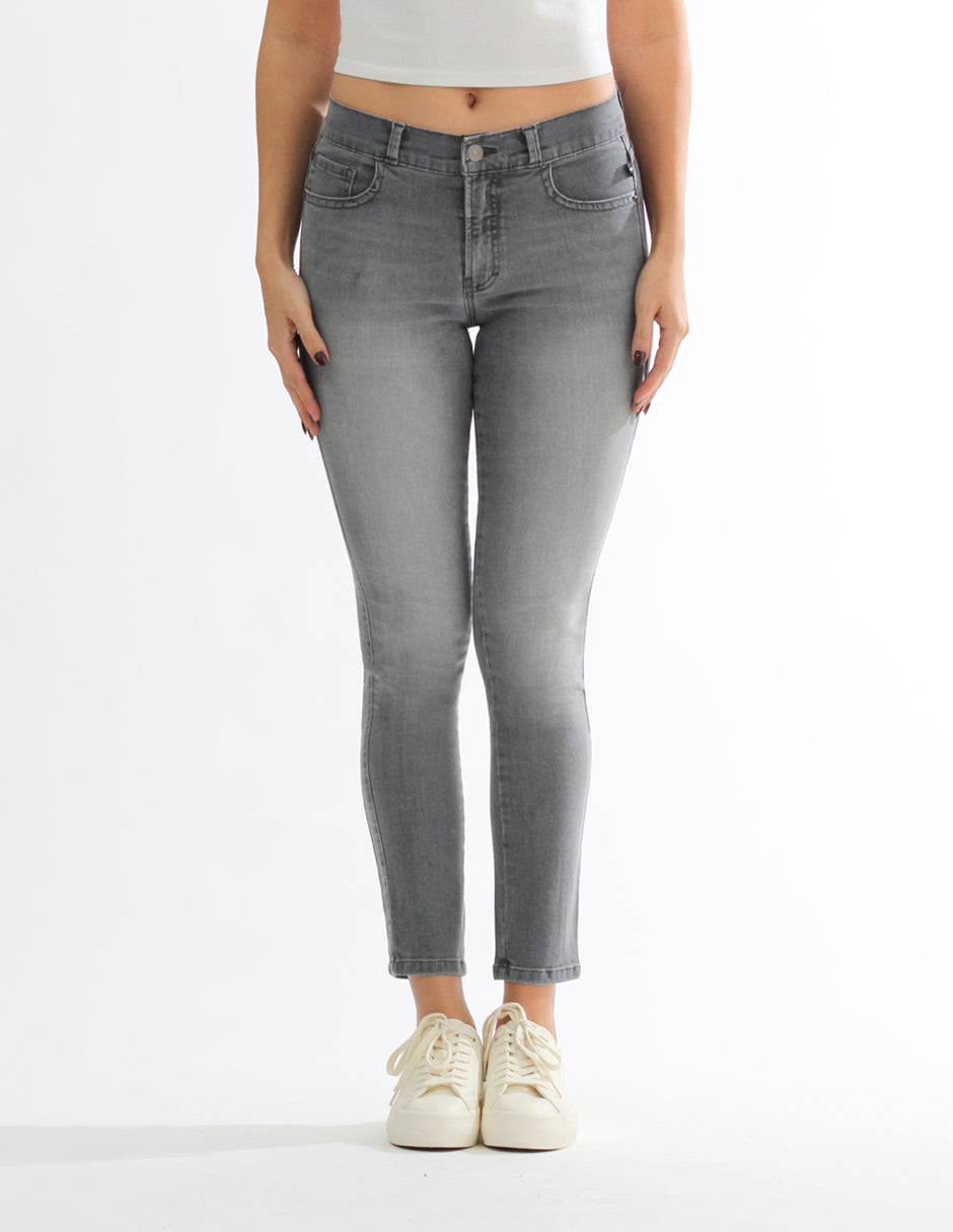 Jeans Cintura Media Skinny en Gris
