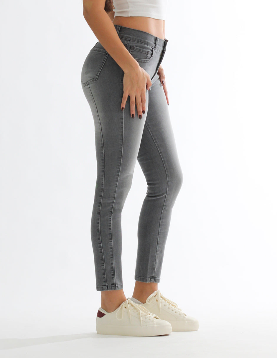 Jeans Cintura Media Skinny en Gris