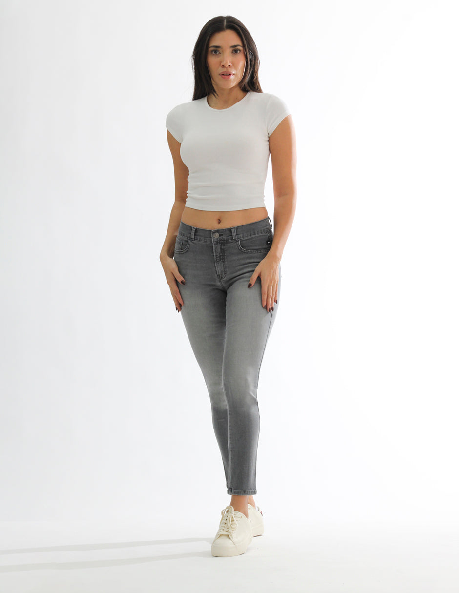 Jeans Cintura Media Skinny en Gris