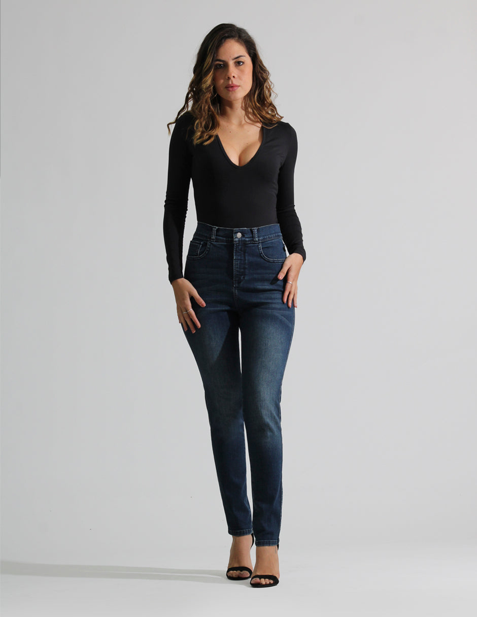 Jeans Cintura Alta Skinny en Azul Oscuro