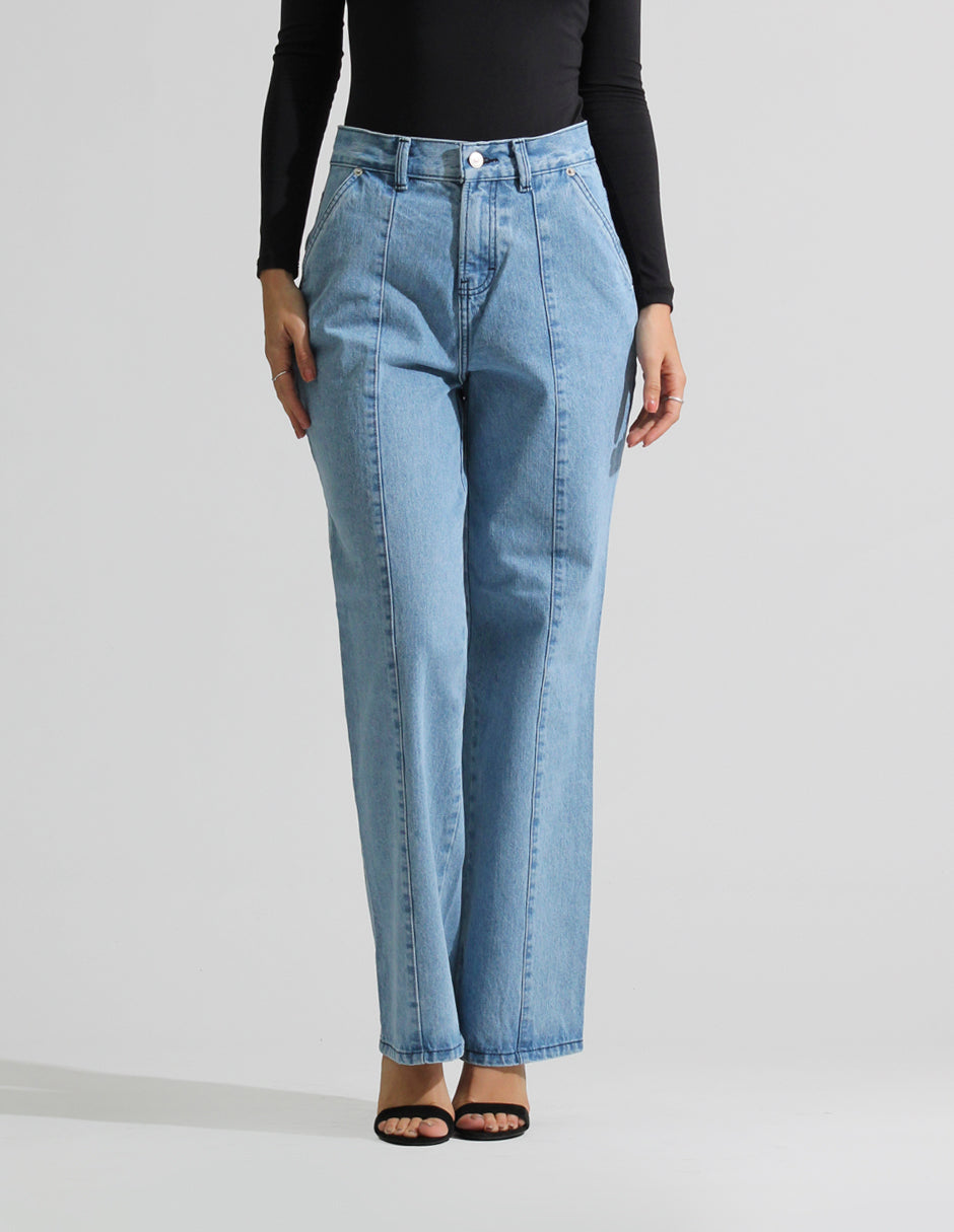 Jeans Cintura Alta Wide Leg Azul Claro