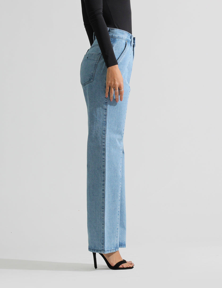 Jeans Cintura Alta Wide Leg Azul Claro