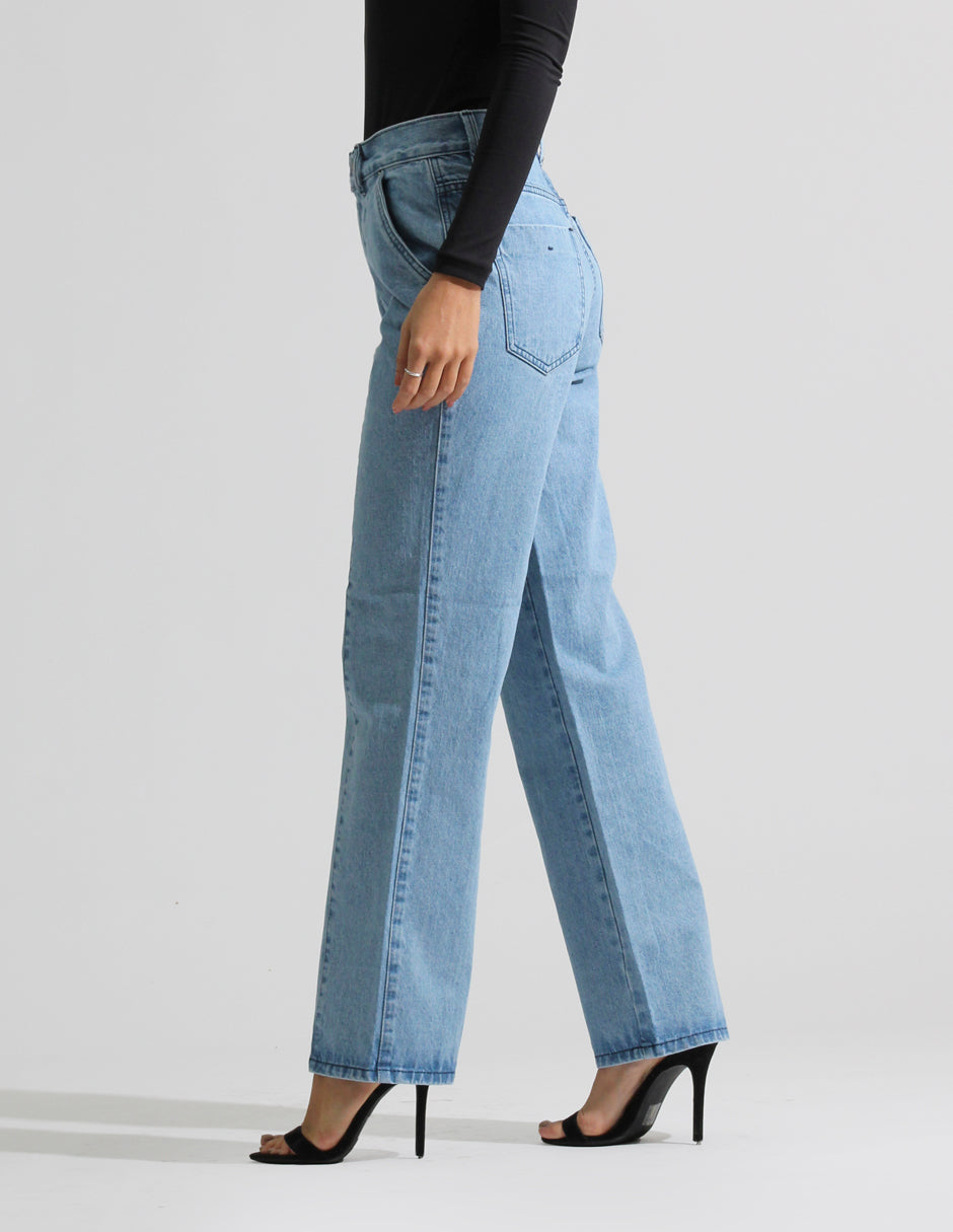 Jeans Cintura Alta Wide Leg Azul Claro