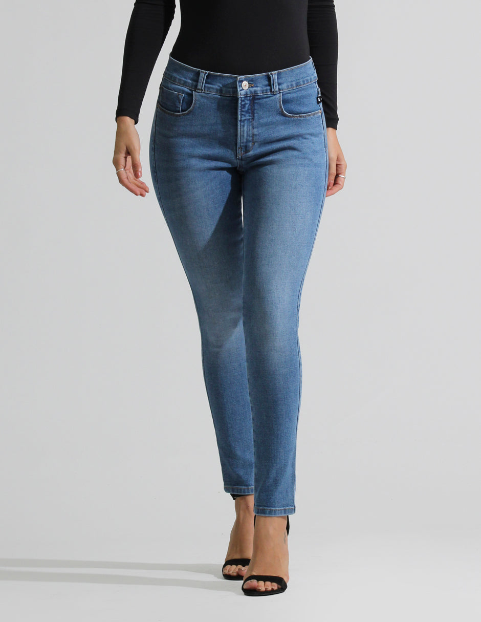 Jeans Cintura Media Skinny Azul Medio