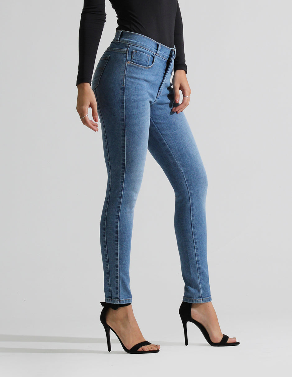 Jeans Cintura Media Skinny Azul Medio