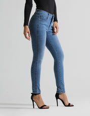 Jeans Cintura Media Skinny Azul Medio