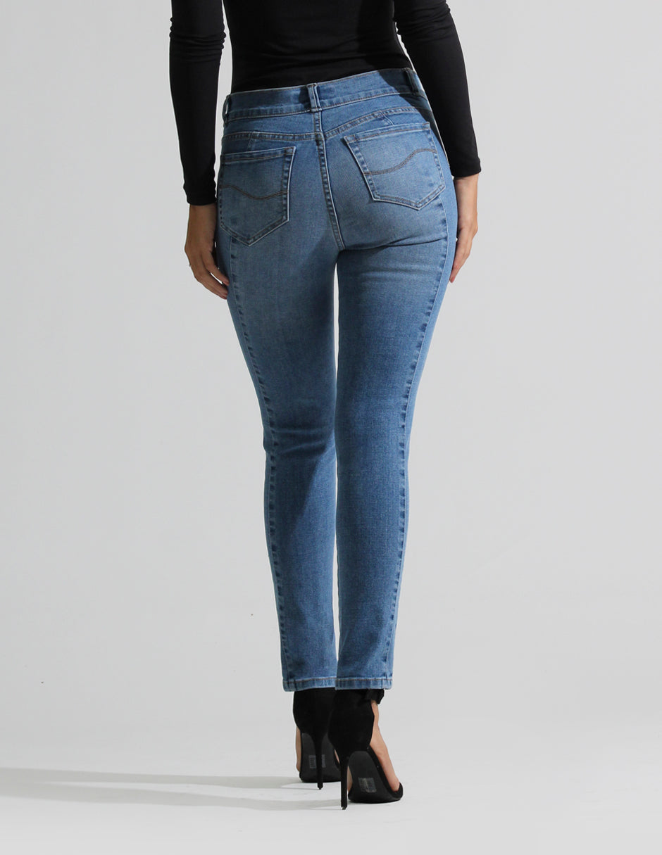 Jeans Cintura Media Skinny Azul Medio