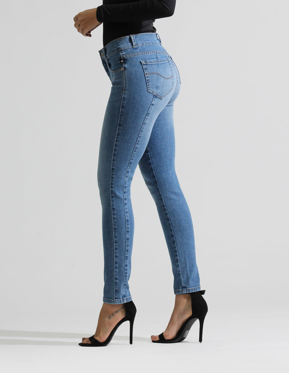 Jeans Cintura Media Skinny Azul Medio