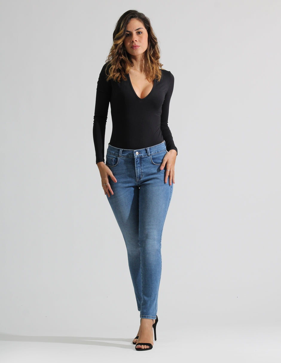 Jeans Cintura Media Skinny Azul Medio