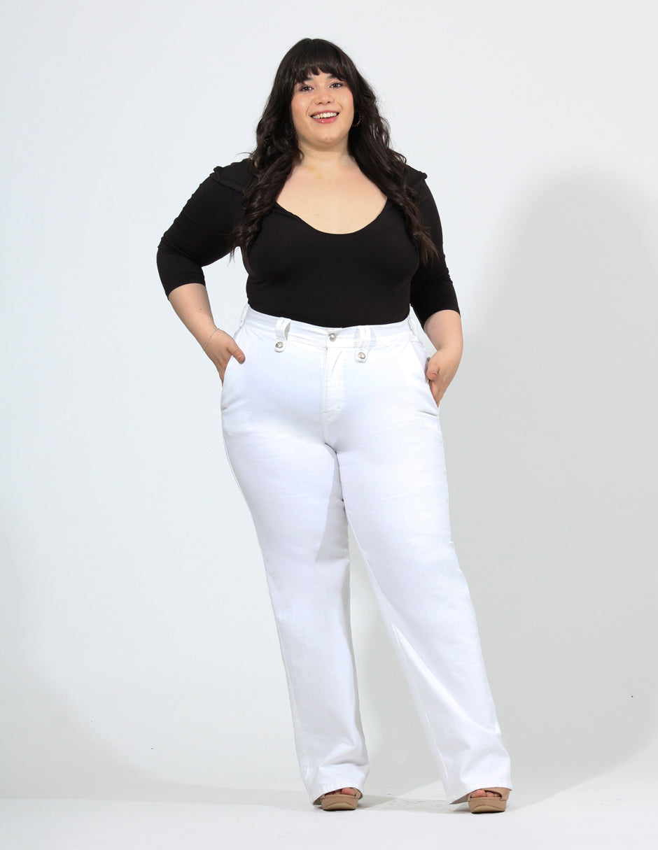 Curvy Jeans Cintura Alta Recto Blanco