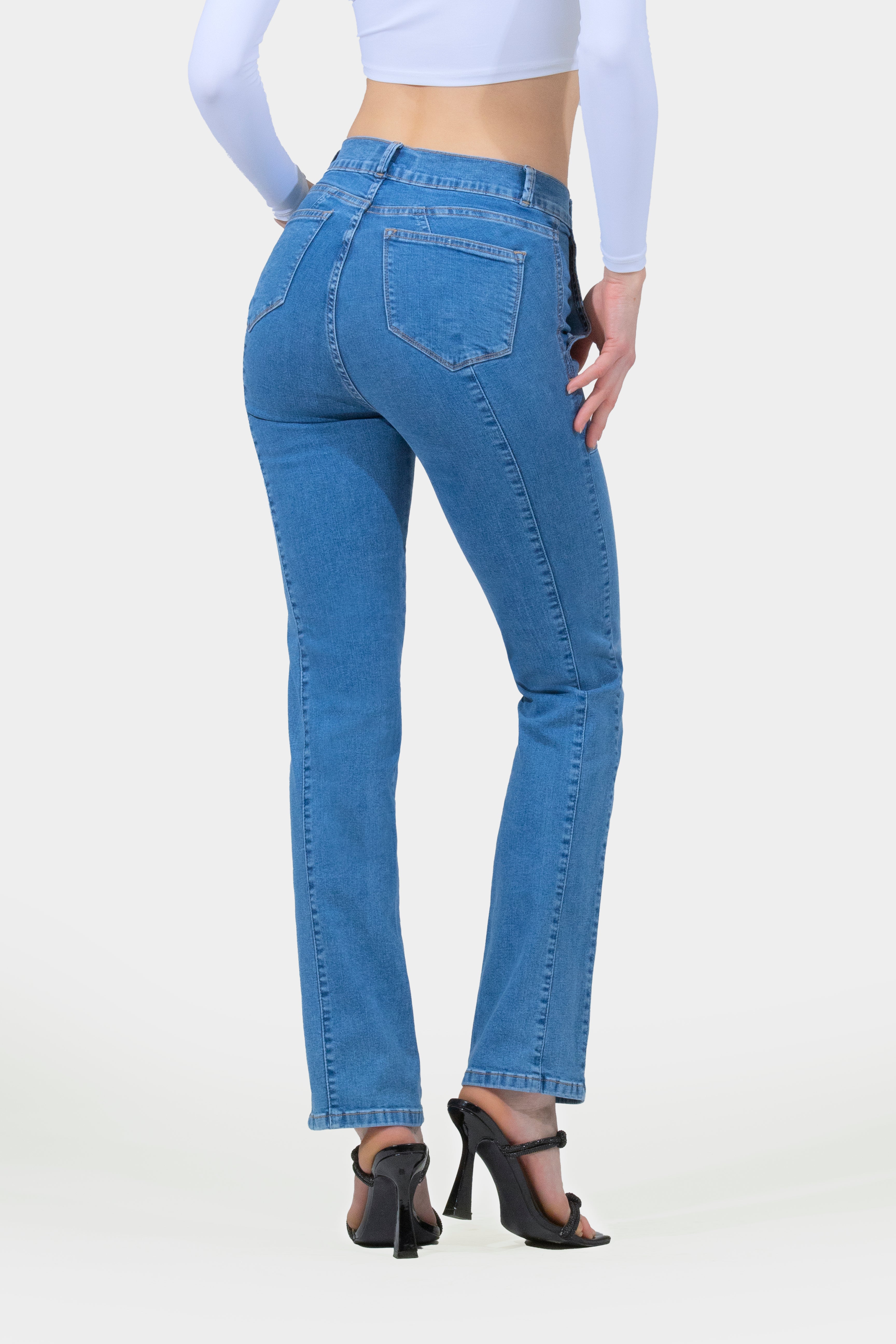 OHPOMP!® Cintura Media Jeans Rectos Azul Claro D1740