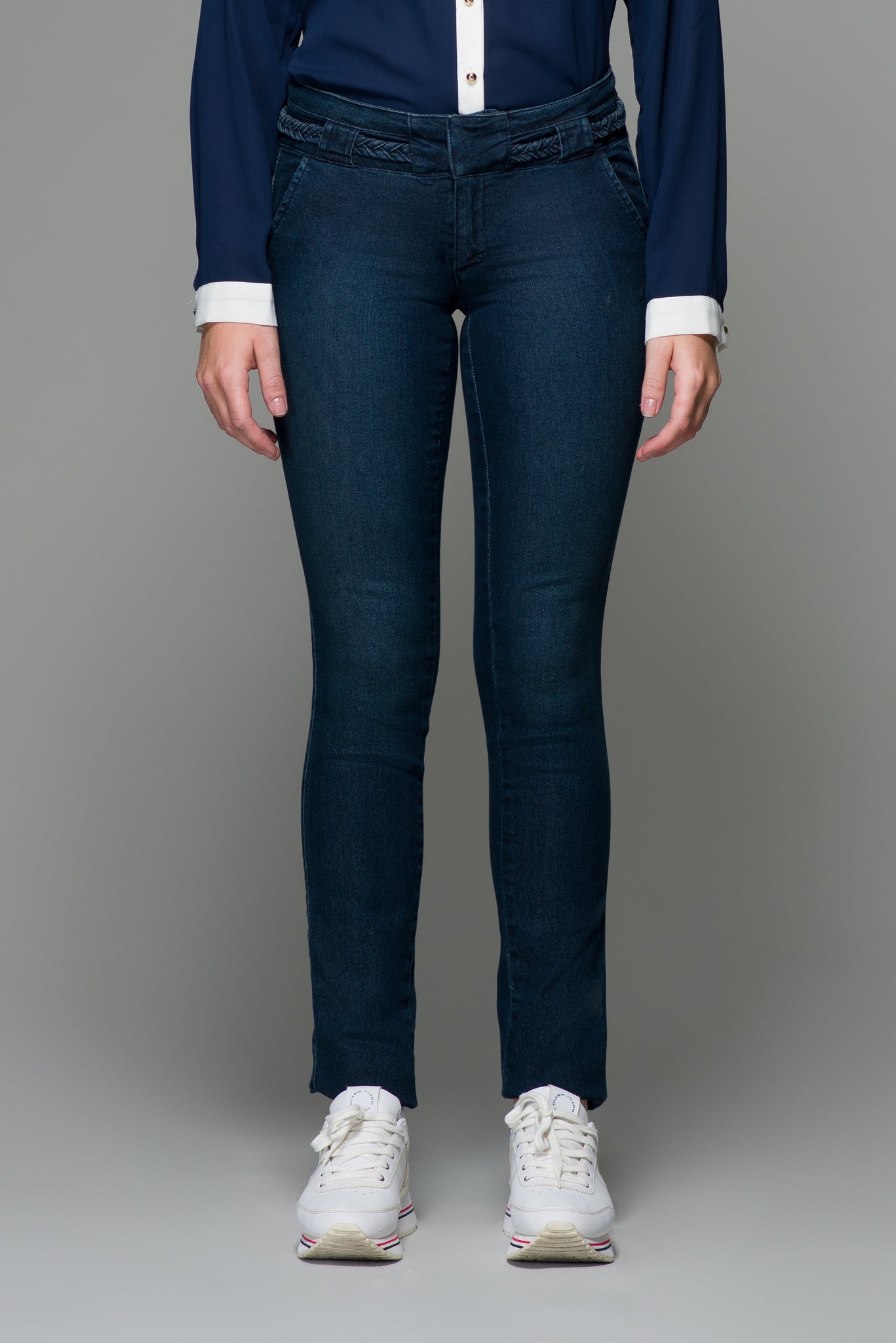 OHPOMP!® Cintura Media Super Skinny Jeans con Cinturón T021