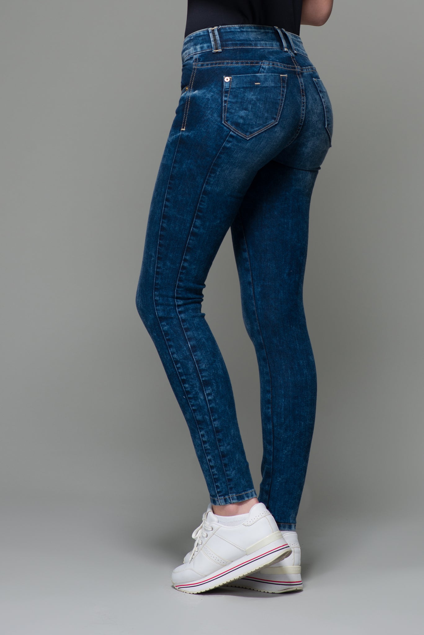OHPOMP!® Cintura Media Super Skinny Jeans Azul Oscuro S007