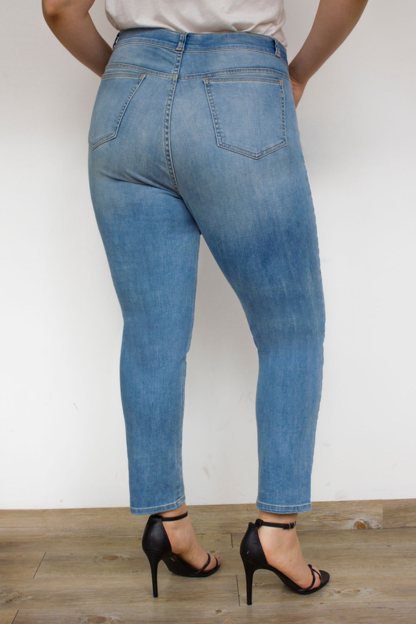 OHPOMP!® Curvy Cintura Alta Skinny Jeans Flores Azul Claro T100