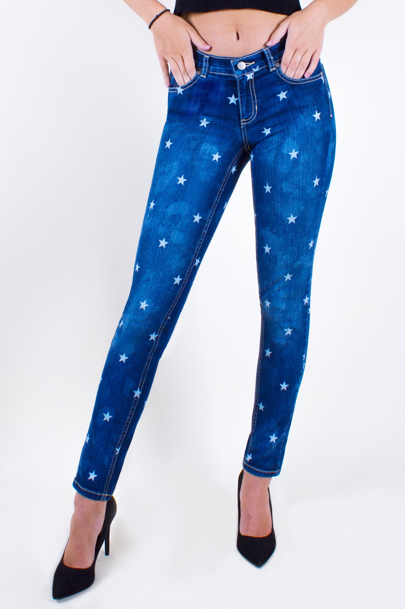 OHPOMP!® Cintura Media Skinny Jeans Stars D546