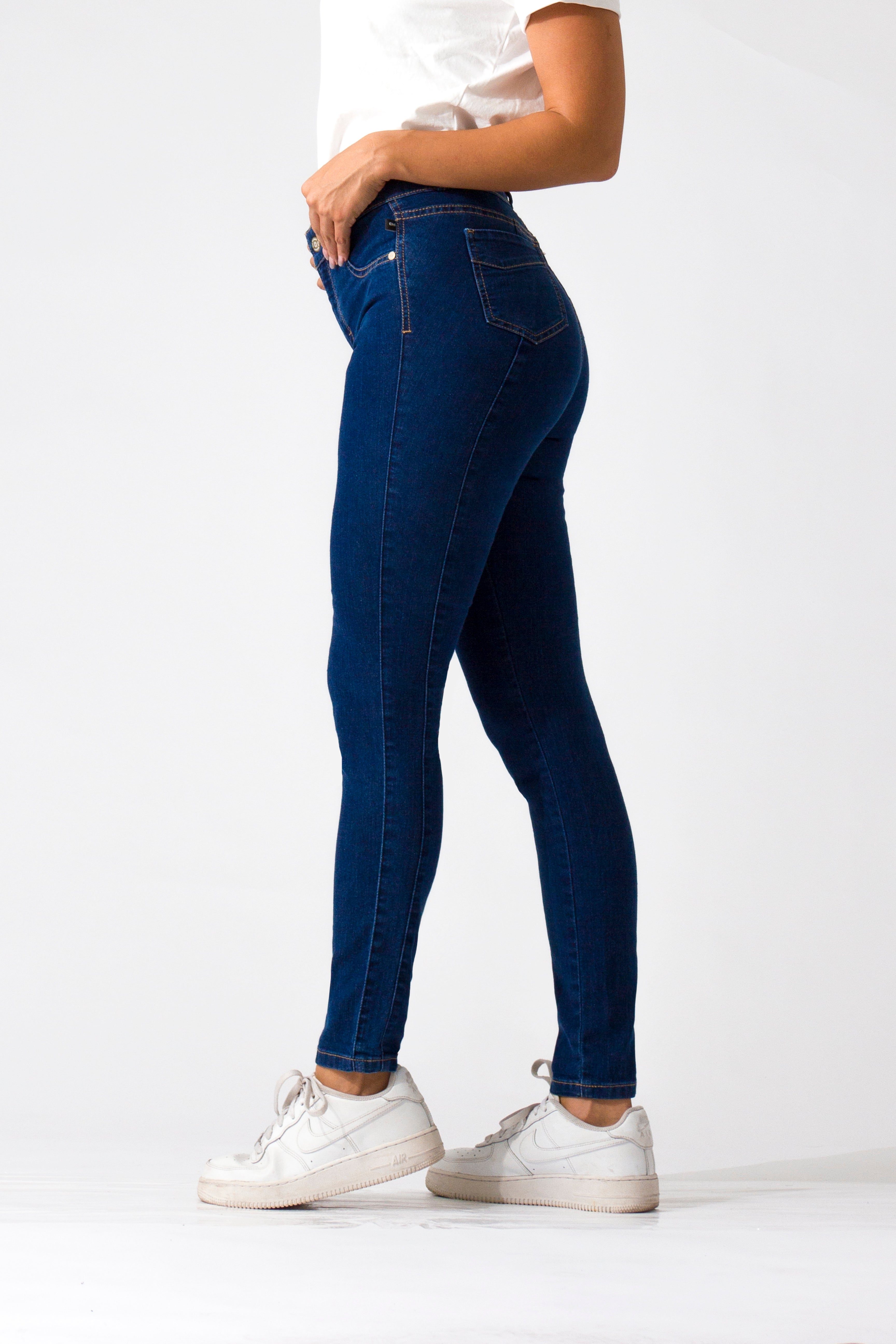 Essentials, Cintura Media Skinny Jeans Azul Medio