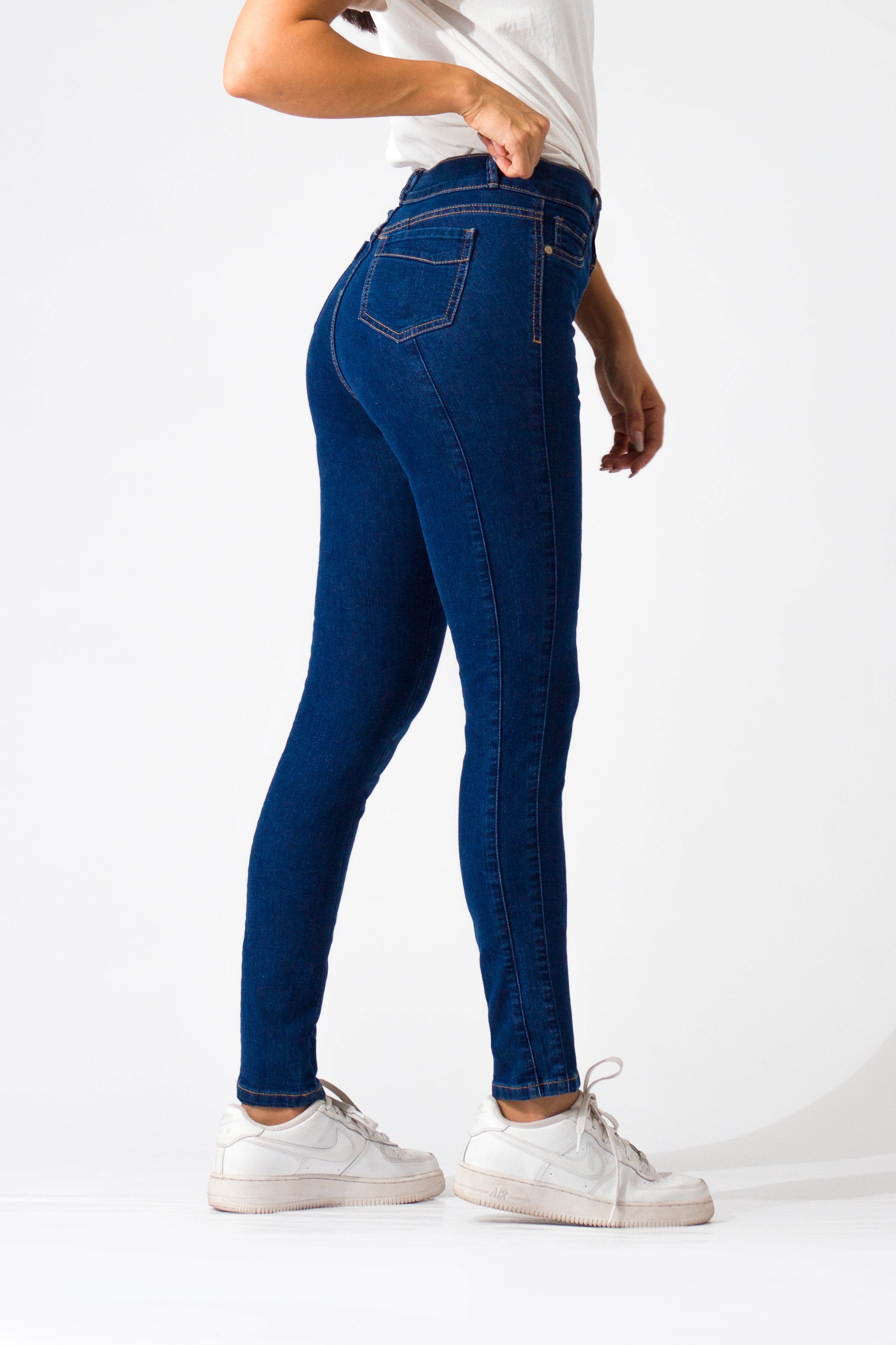 Essentials, Cintura Media Skinny Jeans Azul Medio