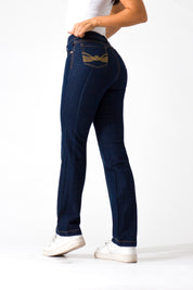 OHPOMP!® Cintura Media Straight Jeans Azul Medio