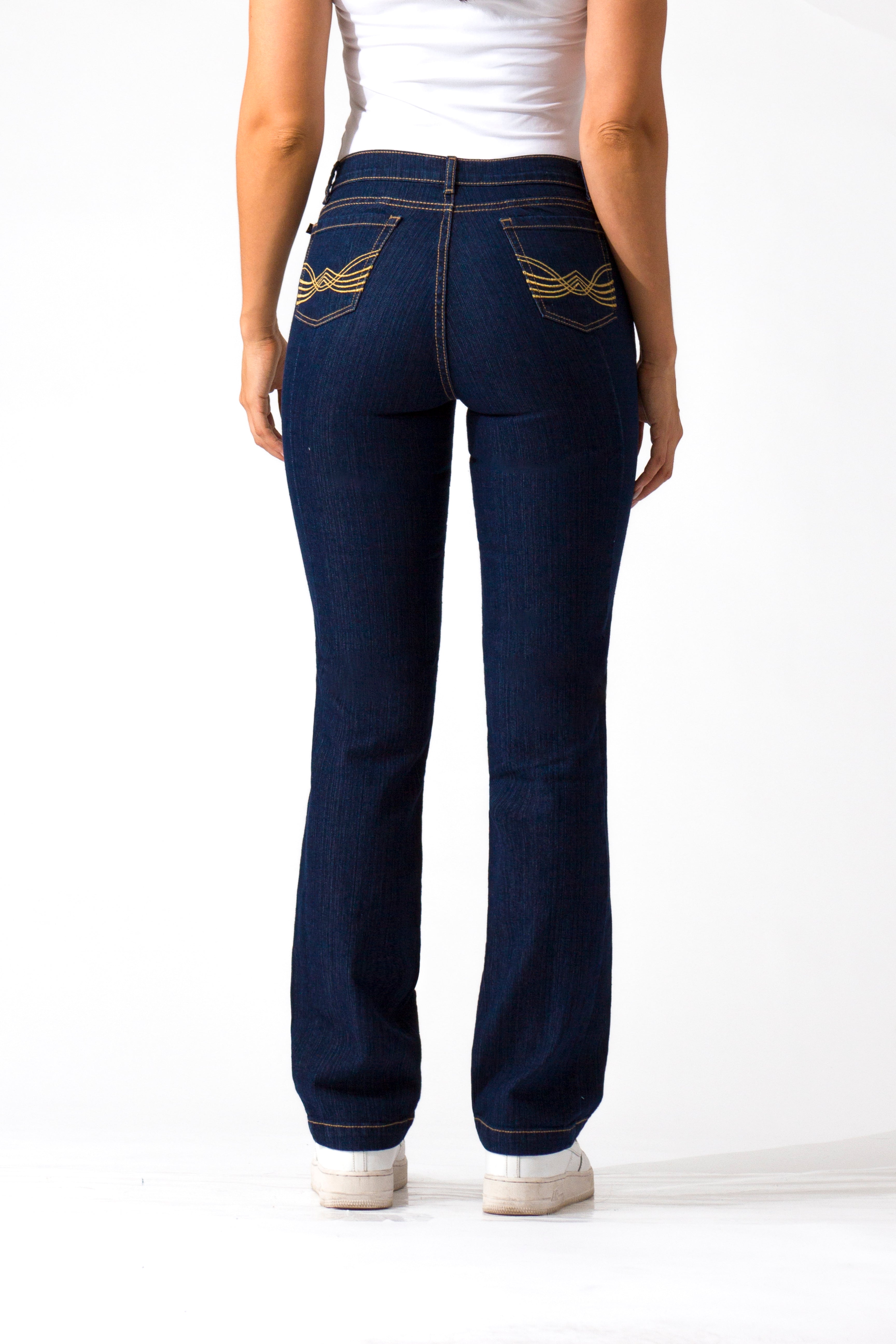 OHPOMP!® Cintura Media Straight Jeans Azul Medio