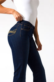 OHPOMP!® Cintura Media Straight Jeans Azul Medio