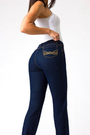 OHPOMP!® Cintura Media Straight Jeans Azul Medio