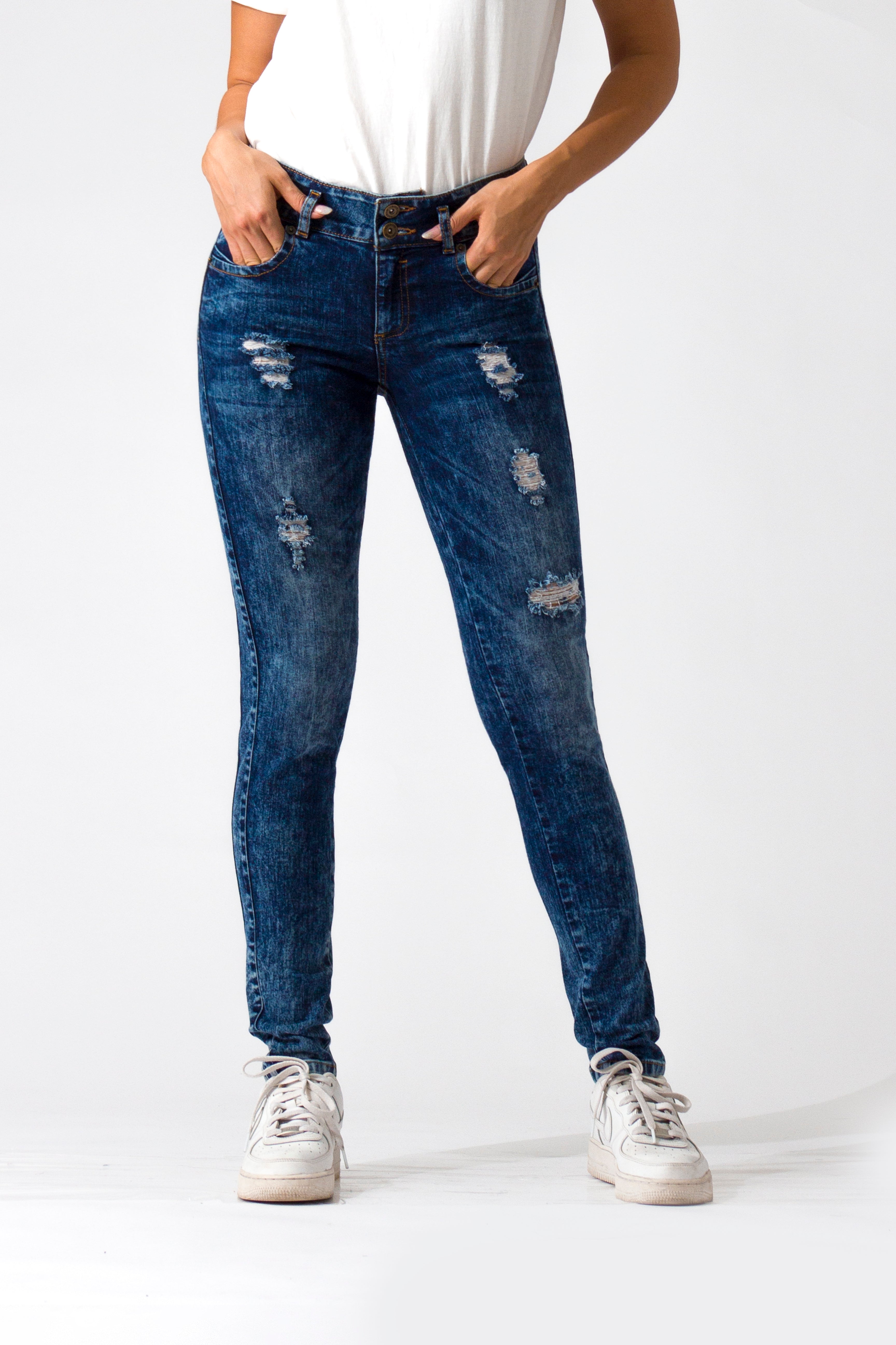 OHPOMP!® Cintura Media Super Skinny Jeans Azul Ácido S022