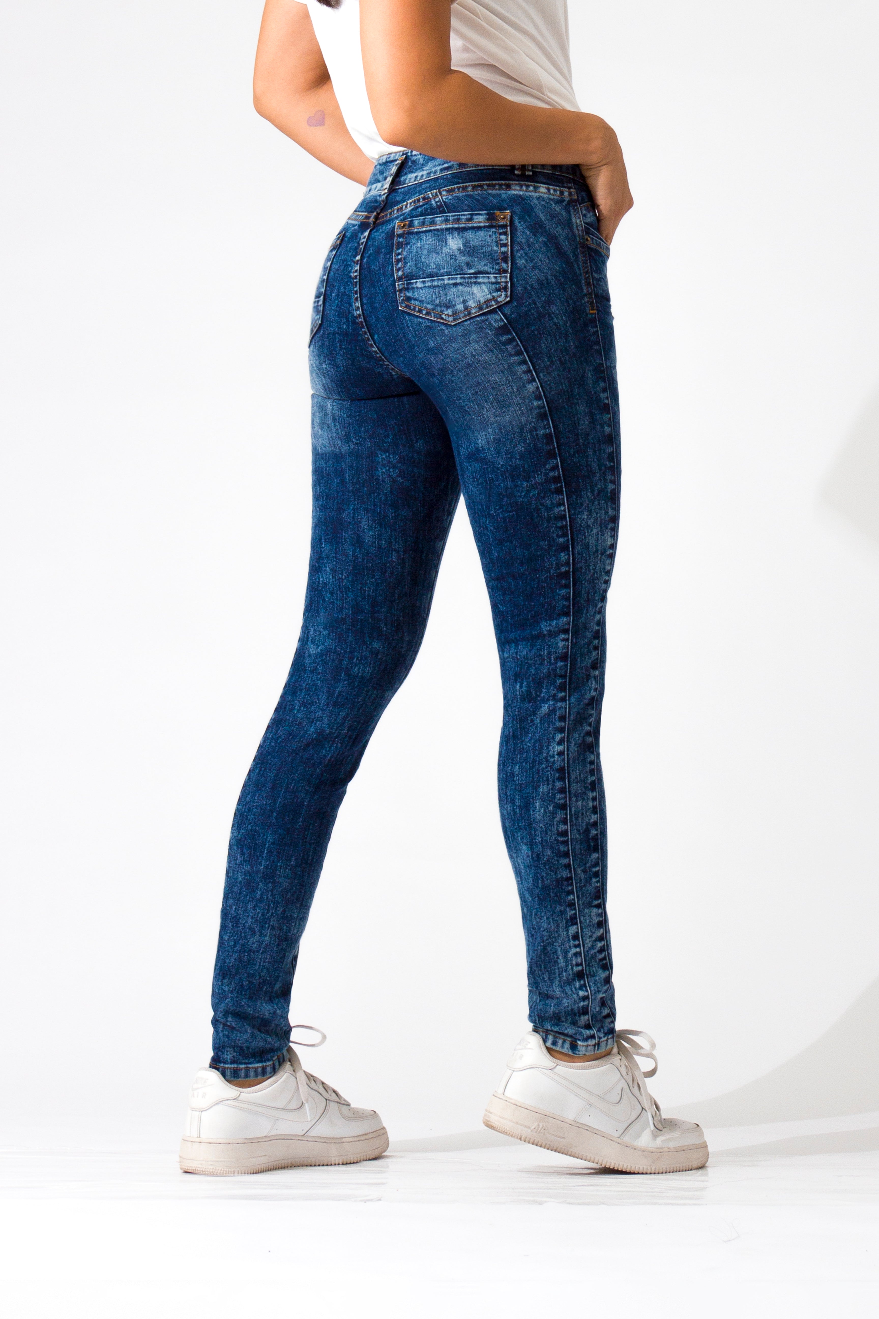 OHPOMP!® Cintura Media Super Skinny Jeans Azul Ácido S022