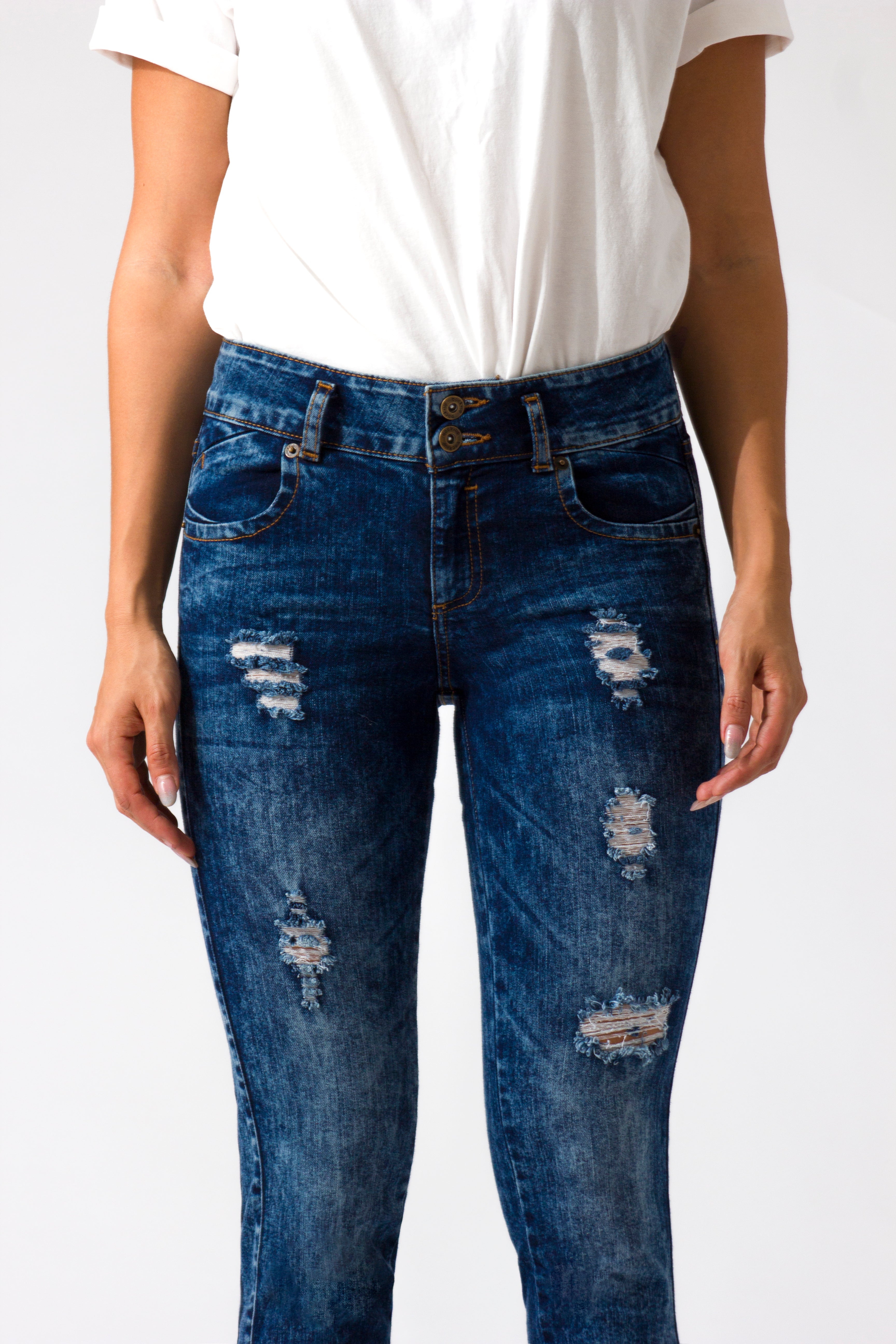 OHPOMP!® Cintura Media Super Skinny Jeans Azul Ácido S022