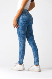 OHPOMP!® Cintura Media Skinny Jeans Azul Ácido S037