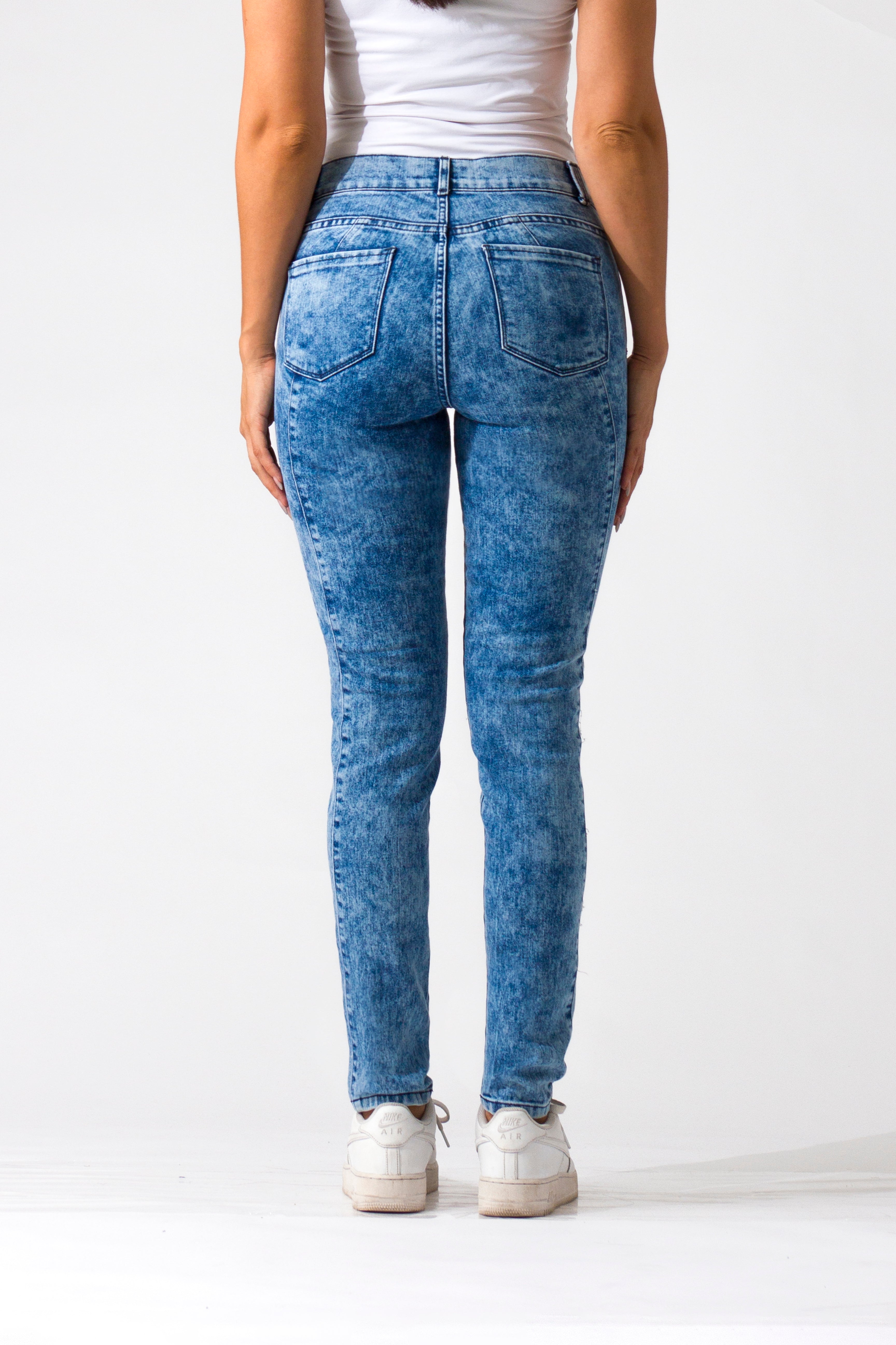 OHPOMP!® Cintura Media Skinny Jeans Azul Ácido S037