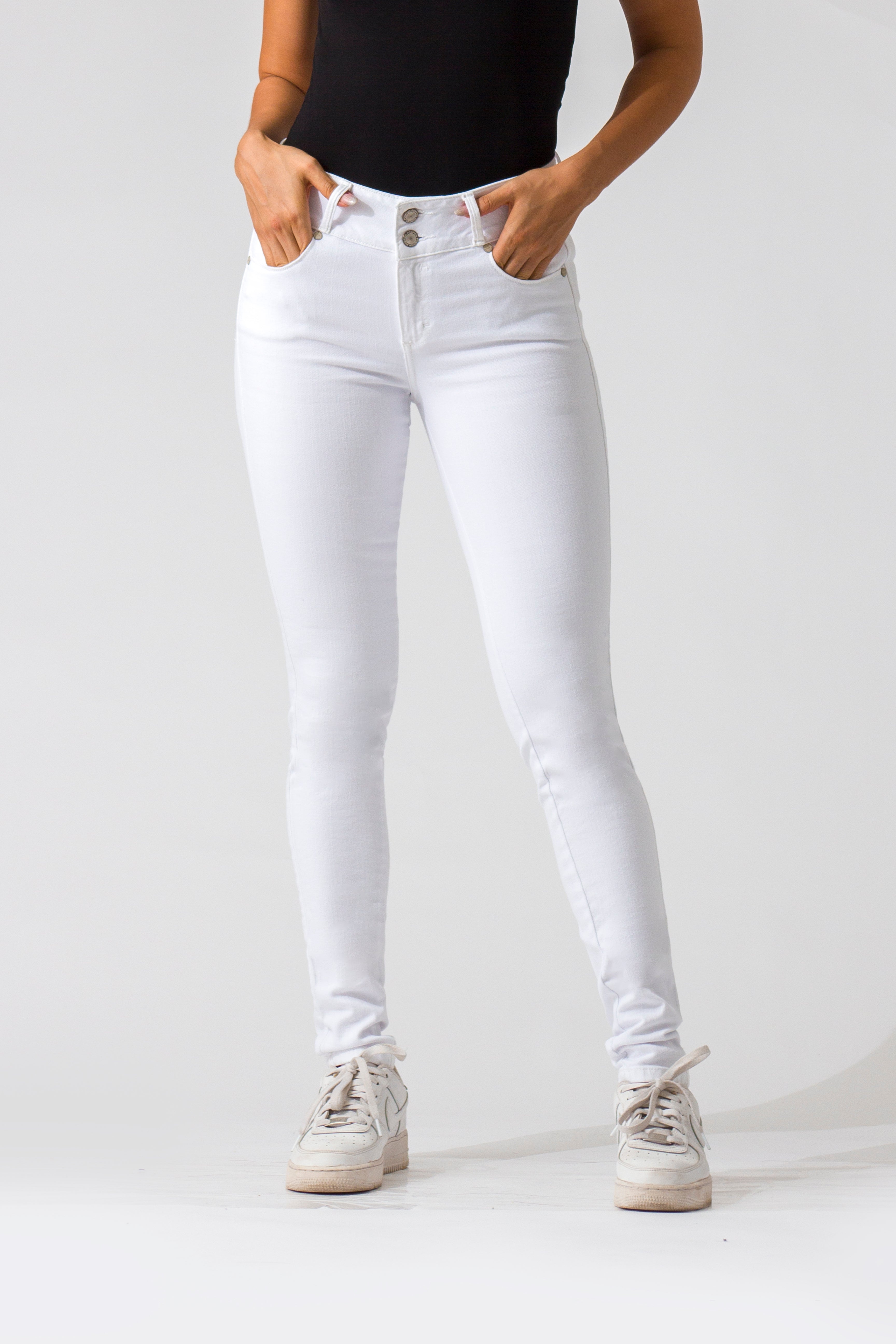 Essentials, Cintura Media Skinny Jeans Blanco