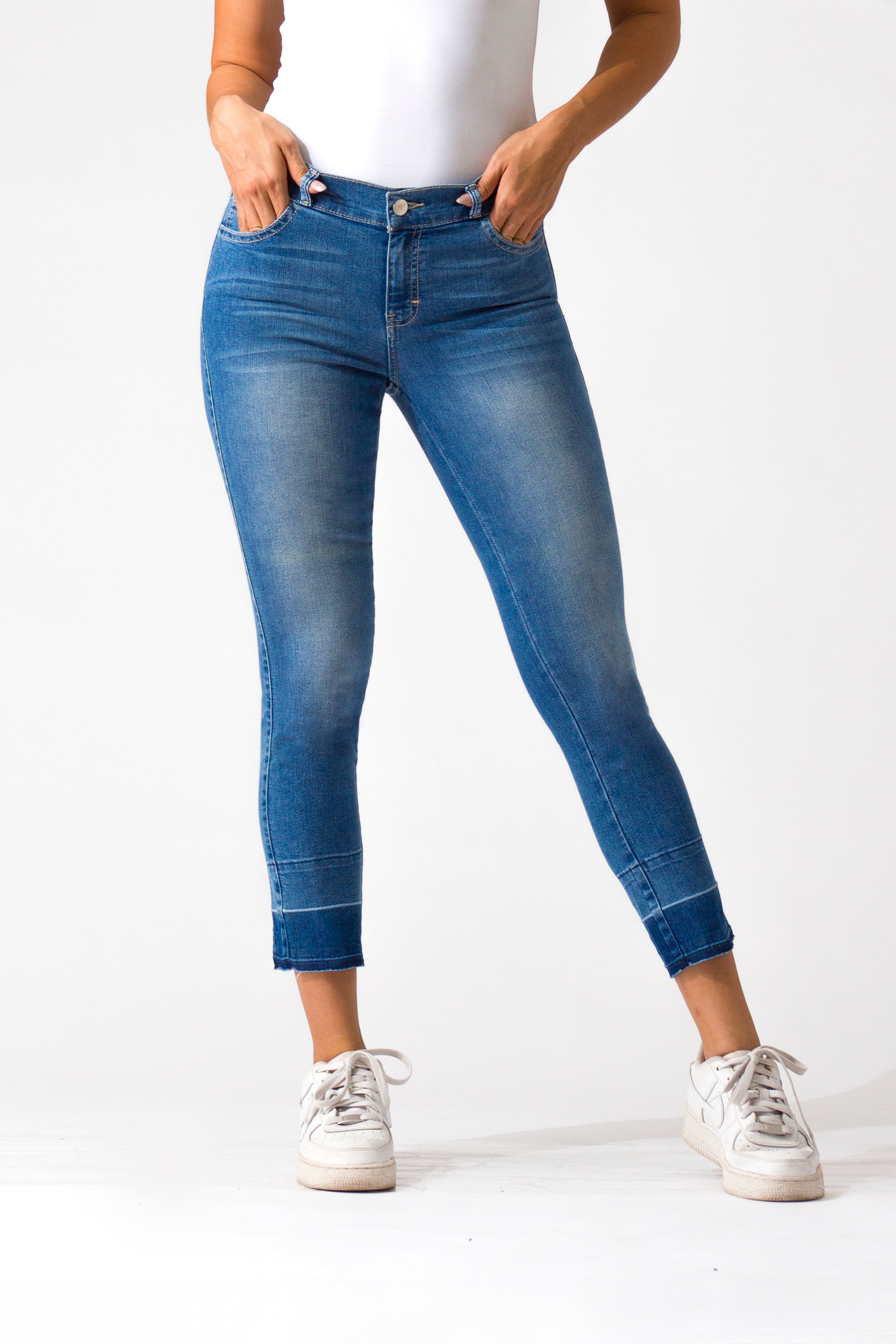 OHPOMP!® Cintura Media Skinny Ankle Jeans Azul Medio D845