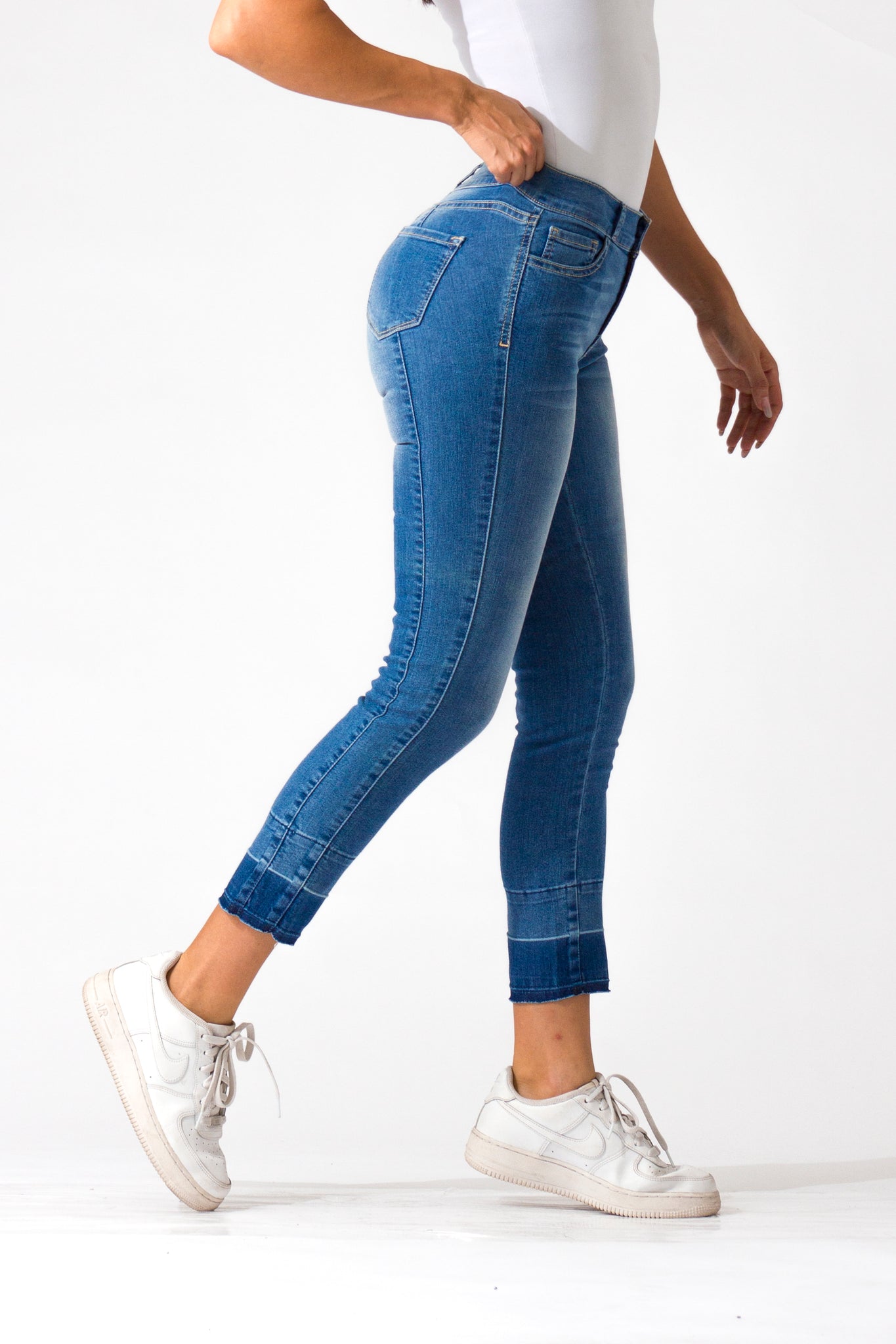 OHPOMP!® Cintura Media Skinny Ankle Jeans Azul Medio D845