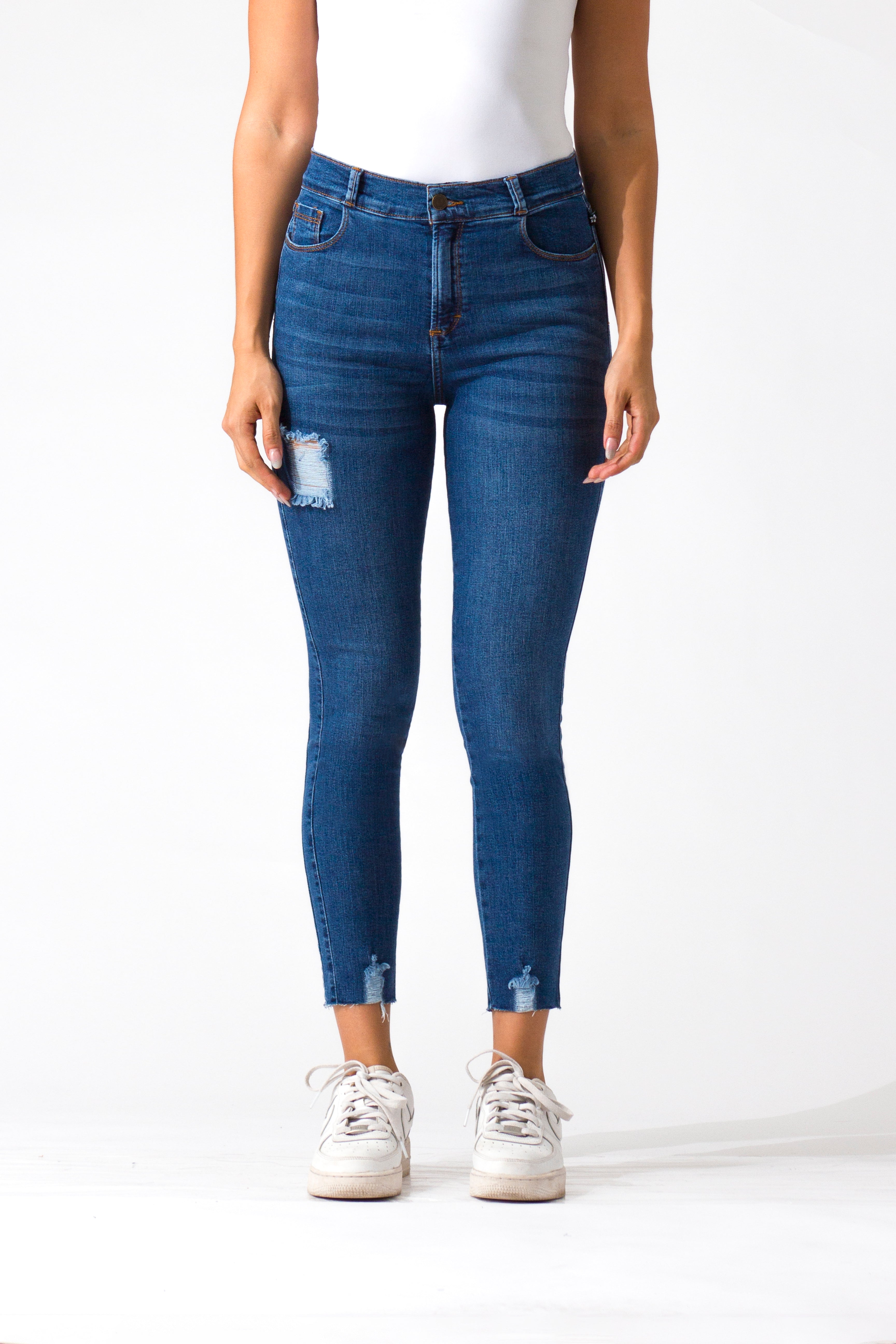 OHPOMP!® Cintura Media Skinny Jeans Ankle Azul Medio D1486