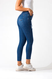 OHPOMP!® Cintura Media Skinny Jeans Ankle Azul Medio D1486