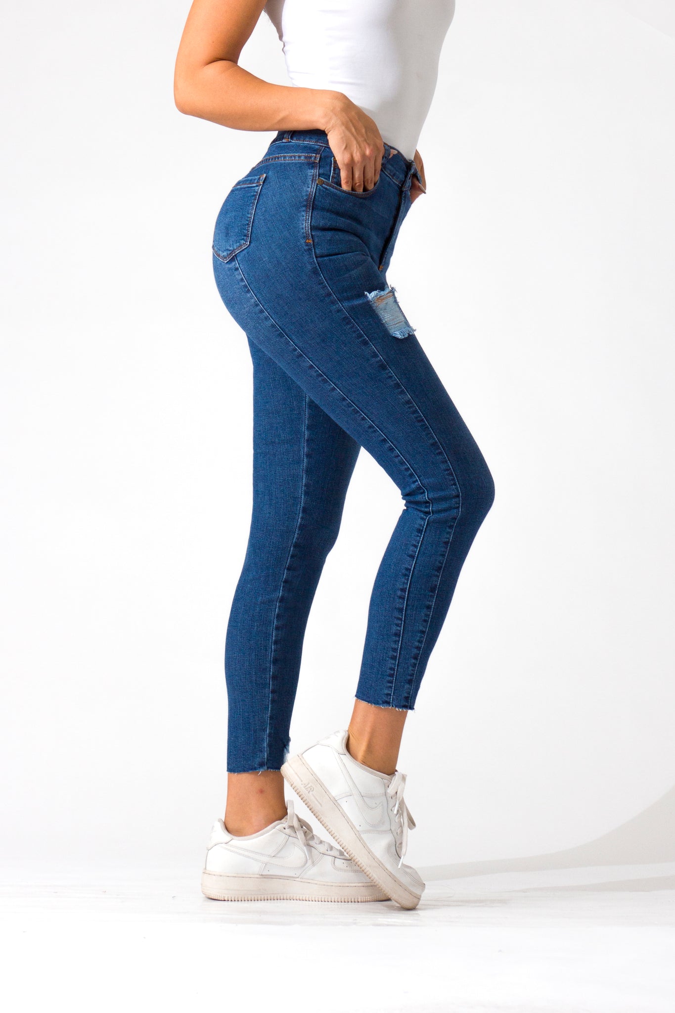 OHPOMP!® Cintura Media Skinny Jeans Ankle Azul Medio D1486