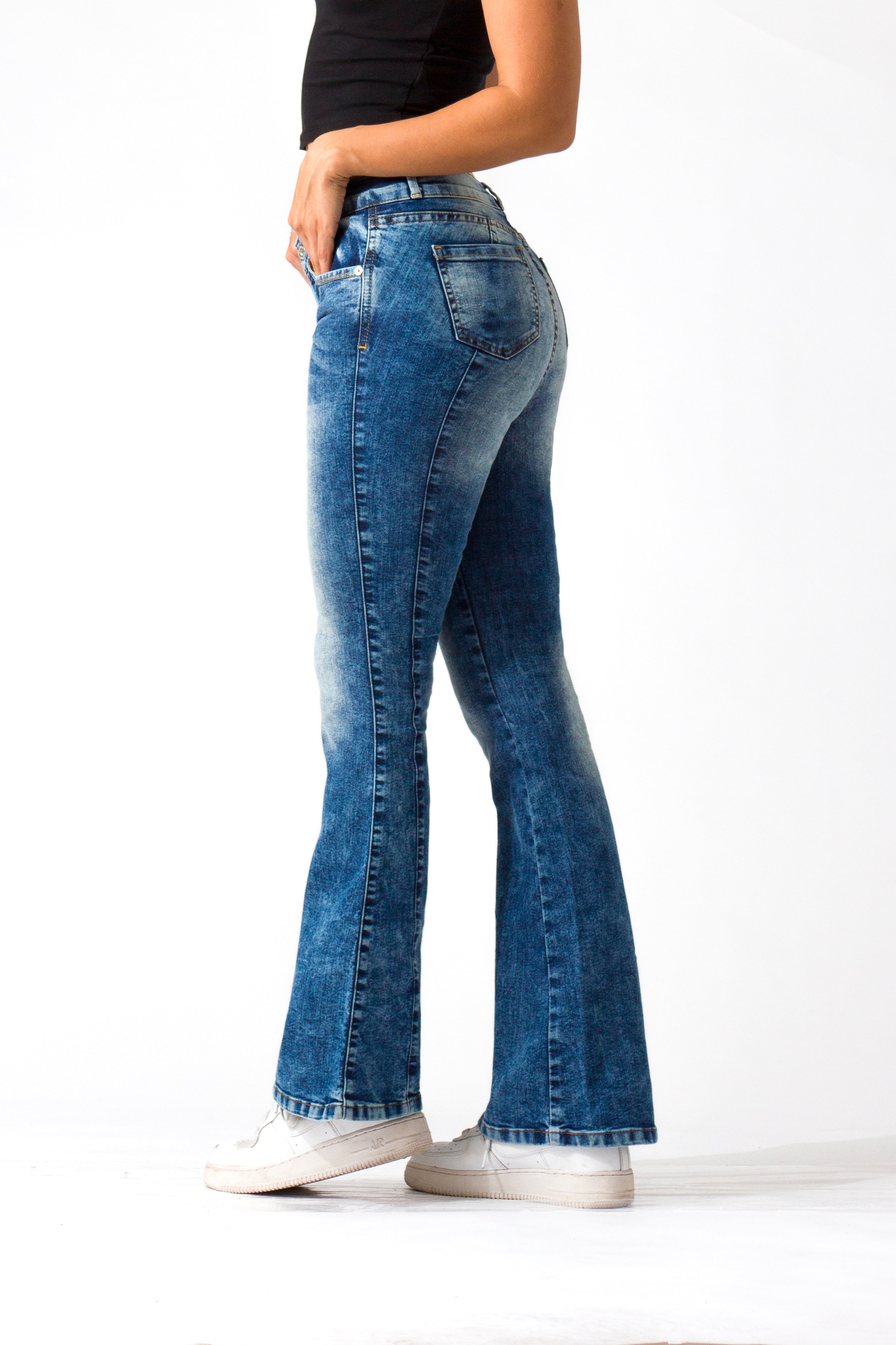 OHPOMP!® Cintura Media Skinny Flare Jeans Azul S045