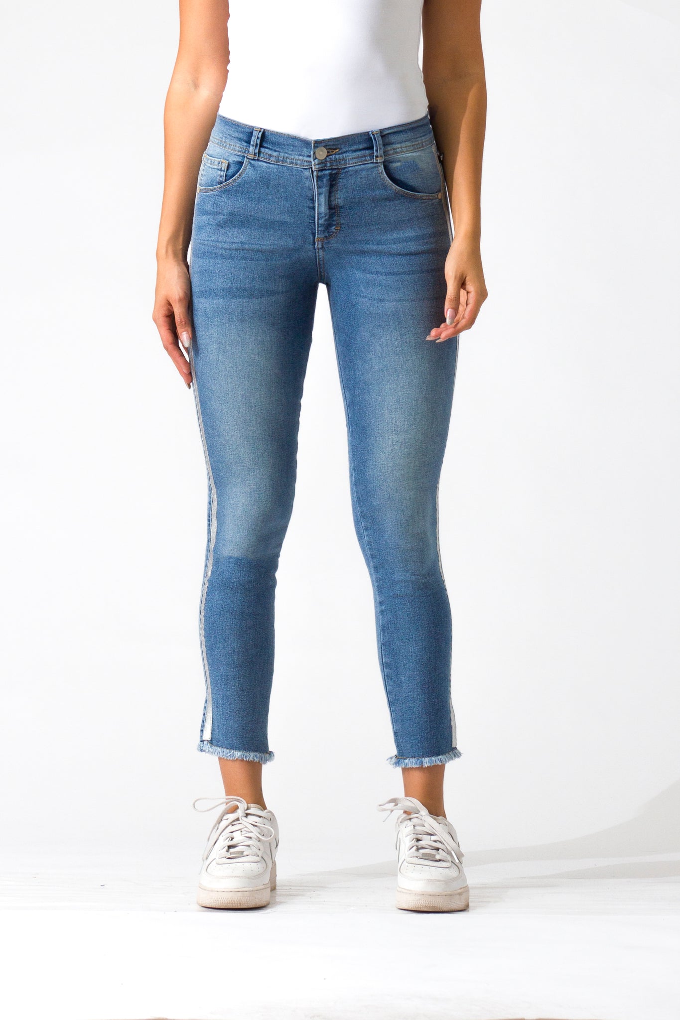 OHPOMP!® Cintura Media Skinny Jeans Ankle Azul Claro D1281