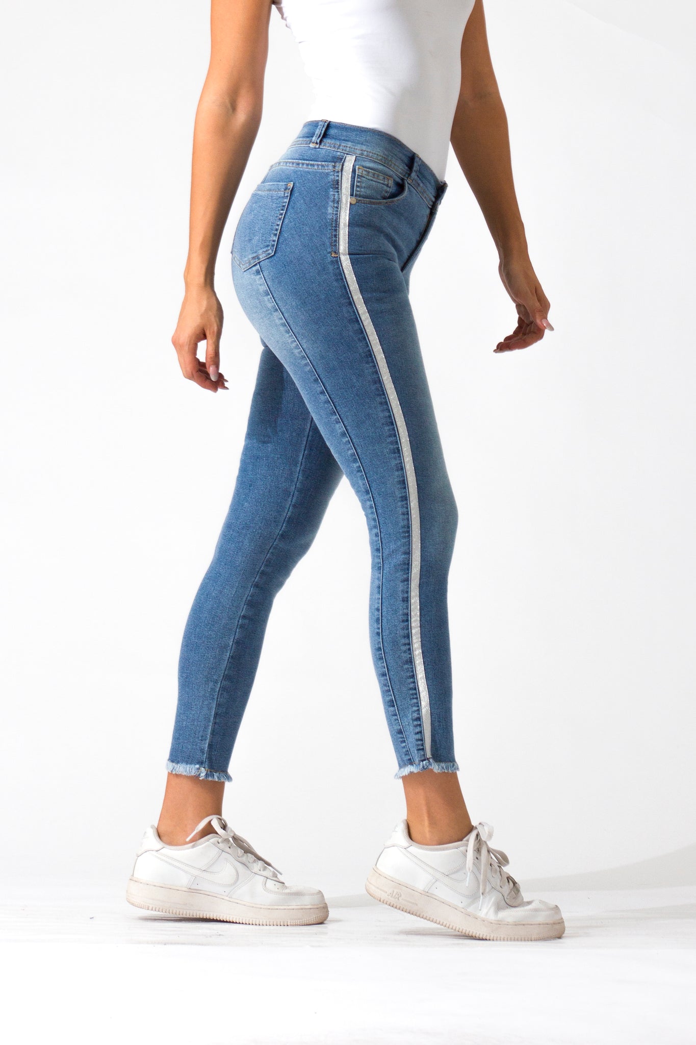 OHPOMP!® Cintura Media Skinny Jeans Ankle Azul Claro D1281