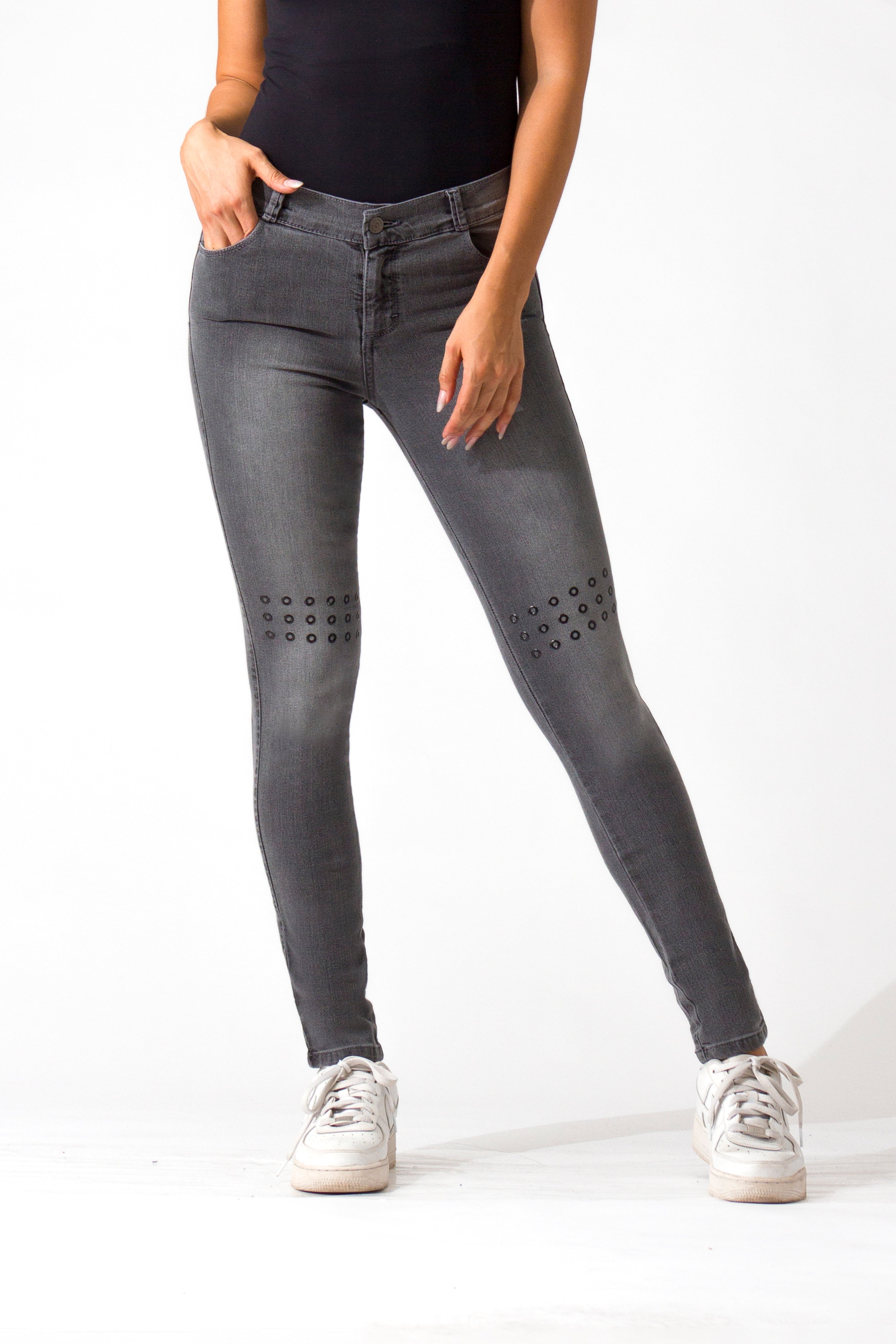 OHPOMP!® Cintura Media Skinny Jeans Gris D1282