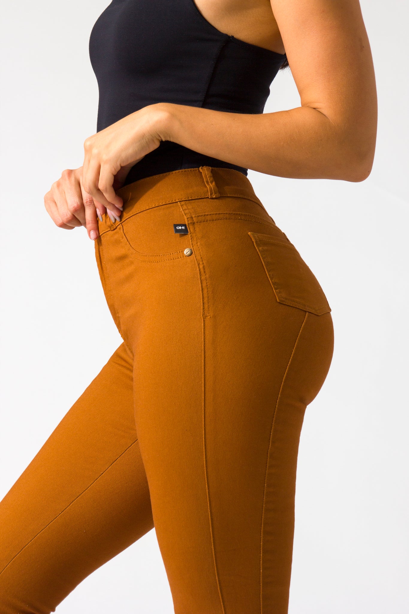 OHPOMP!® Cintura Alta Skinny Pants Mostaza OP1575