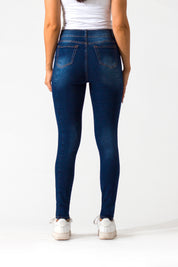 Essentials, Cintura Alta Skinny Jeans Azul Oscuro