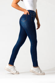 Essentials, Cintura Alta Skinny Jeans Azul Oscuro